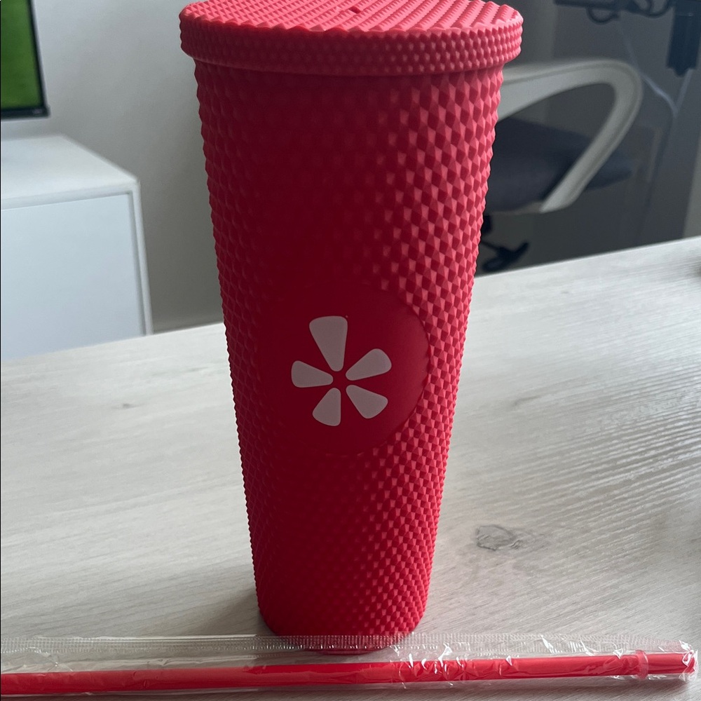 Brand New Large Red Yelp Tumbler with Straw